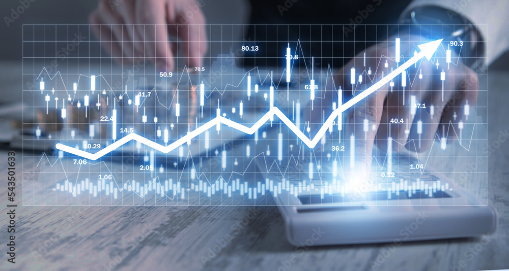 Wall mural human showing graph and stock market statistics. forex trading analysis