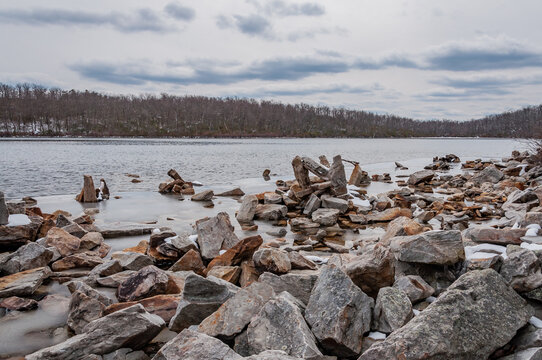 A Cold Winter Afternoon at Sunfish Pond, New Jersey USA, Hardwick Township, New Jersey