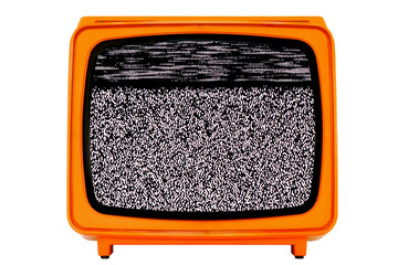 Retro old Space Age Orange TV with Static Noise Glitch Effect Screen