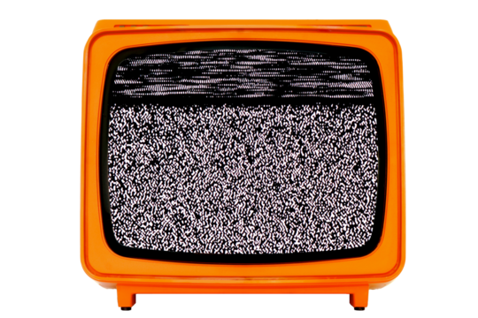 Retro old Space Age Orange TV with Static Noise Glitch Effect Screen