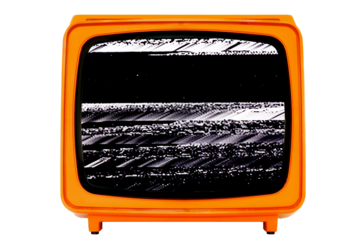 Retro old Space Age Orange TV with Static Noise Glitch Effect Screen - isolated background