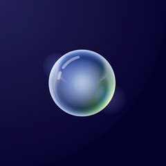 3D glossed globe. Blue realistic magic ball on dark background. Round shape vector illustration.