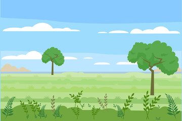 African jungle background African jungle landscape. Summer green field landscape. vector flat style illustration