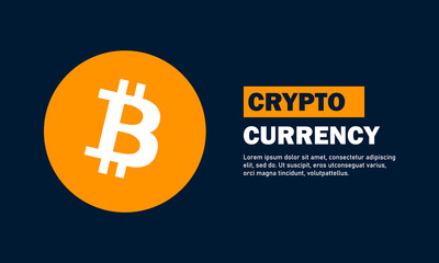 Cryptocurrency. Banner with bitcoin icon. Digital money. Blockchain technology. Vector illustration