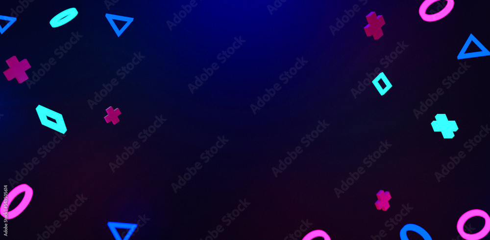 Wall mural gaming joystick controller console geometry button icon floating on background, 3d illustration rend