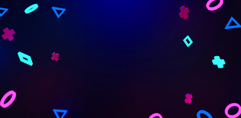 gaming joystick controller console geometry button icon floating neon glow on background, 3d illustration rendering, abstract of wallpaper for gamer