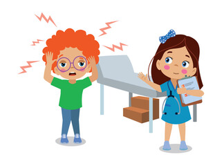 cute sick boy with a headache