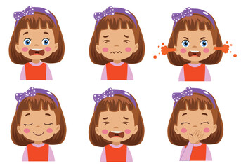 cute kid face expression emoji emoticon set