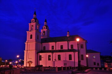 Minsk, Belarus - July 01, 2014:Cathedral Of Holy Spirit In Minsk, Belarus At Sunset Pink Light. 