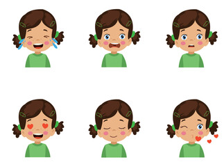 cute kid face expression emoji emoticon set