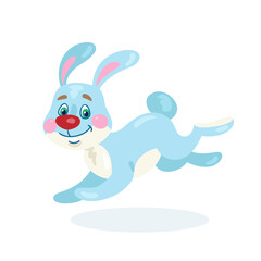 Funny rabbit runs. In cartoon style. Isolated on white background. Vector flat illustration.