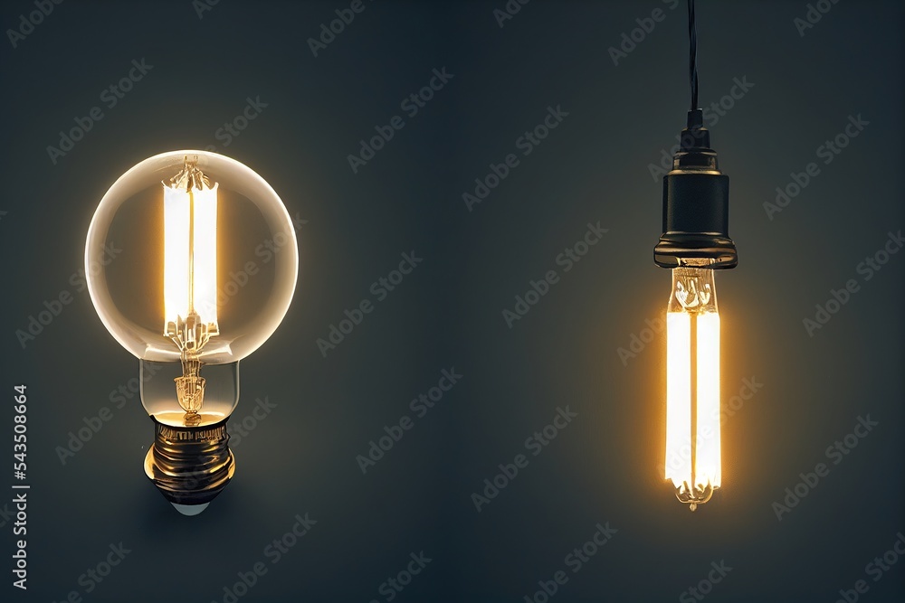 Poster a light bulb with a dim light inside of it and a light bulb with a dim light inside of it. generativ