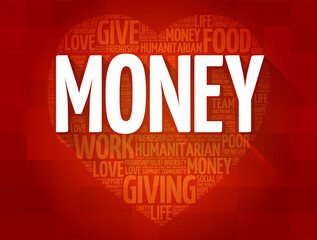 MONEY heart word cloud collage, concept background
