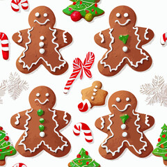 Seamless pattern christmas cookies, aquarelle gingerbread cookie endless pattern. New-year collection