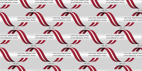 Beautiful solemn Latvian flag and Latvian languages quote for Independence Day seamless pattern on grey background