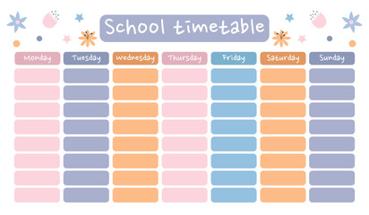 Back to school timetable template vector. Lesson schedule.