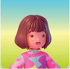 Cute girl 3d illustration cartoon character