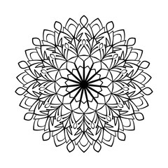 Mandala ornament. Coloring book page. T-shirt, greeting card, stickers, tattoos, decorations for interior design. Vectorillustration on white background.
