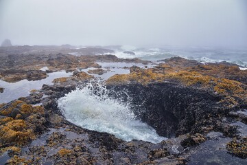 Thor's Well Views Cape Perpetua on Oregon Coast Spouting Horn Captain Cook Trail. Yachats North...