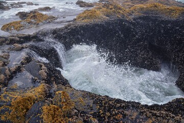 Thor's Well Views Cape Perpetua on Oregon Coast Spouting Horn Captain Cook Trail. Yachats North America.