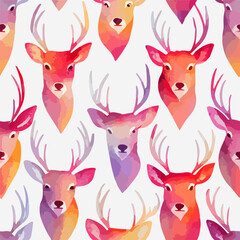 Seamless pattern christmas deer,aquarelle xmas reindeer endless background pattern. Winter holidays