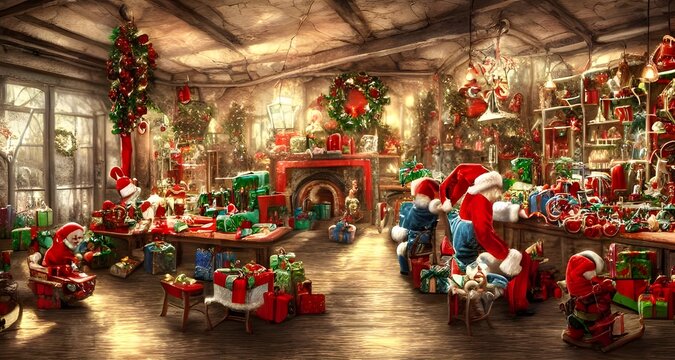The Christmas toy factory is a flurry of activity. Elves are busy hammering, painting and stitching. The rein deer are fresh off the sleigh delivering presents. And in the center of it all is Santa Cl