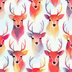 Seamless christmas decoration deer, aquarelle xmas reindeer endless pattern. Winter holidays