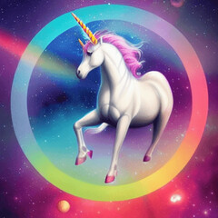 Obraz na płótnie Canvas The Tiny Cute Unicorn Chilling out on a Rainbow 
