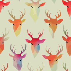 Seamless christmas decoration deer, aquarelle xmas reindeer endless background pattern. New-year collection