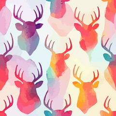 Seamless christmas decoration deer, watercolor xmas reindeer background pattern. New-year holidays