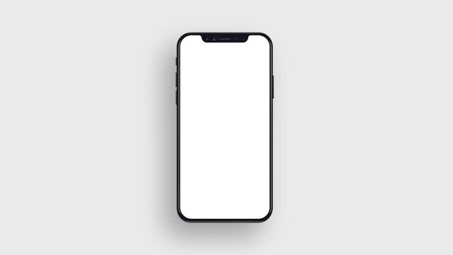 Mobile Phone Blank Mockup on white background. White Screen Smartphone moving Horizontally with copy space. UI Design, Branding Identify and Phone Advertising Video 