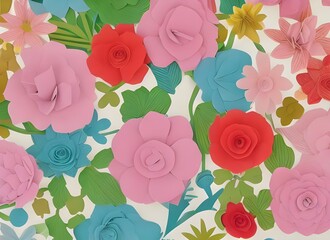 The colors are muted and gentle, like a spring day. The flowers are made of paper, but they look real. They're arranged in a loose design, with some blooms sprawling outwards.