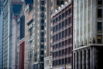 Building facades in a row in an urban city.