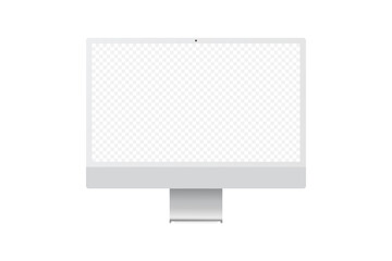 Realistic gray monitor mockup with thin bezel and isolated white screen. Vector illustration