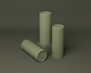 3D modeling mockup with white, green, black and rose gold color. Can use for food, tea, coffee or cosmetics packaging.