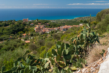 Panoramic view of Lentiscosa, small town in the Cilento national park, southern Italy.
