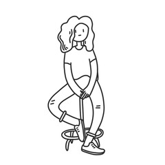 Linear flat illustration - a girl sitting on a chair