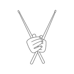 Linear flat illustration - hands with drumsticks