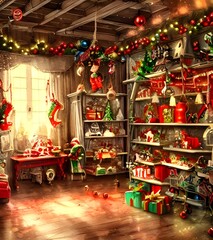It's a cold winter day and the Christmas toy factory is busy at work. The elves are hard at work making toys for all the good girls and boys while the reindeer wait patiently to take them on their jou