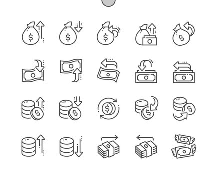 Money movement. Business and finance. Money increase and decrease. Pixel Perfect Vector Thin Line Icons. Simple Minimal Pictogram