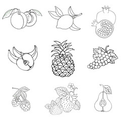 set of fruits and vegetables coloring page