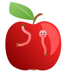 Fresh apple with happy worm - illustration