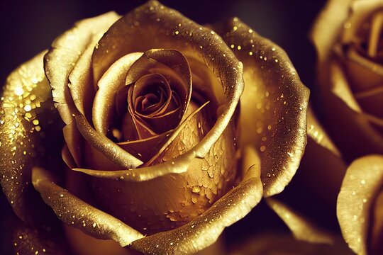 Premium Photo | Golden rose on a black background precious flower