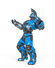 war ready robot is roaring and also looking up on side view