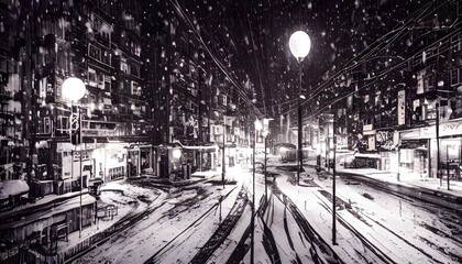 The City street is covered in a light dusting of snow, and the evening air has a sharp bite to it. The sidewalks are empty, except for a lone figure walking quickly down the street.
