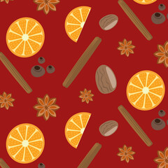 Christmas, spices, seamless, vector, patter, mulled, wine, recipe, ingredients, cinnamon, muskat, cloves, anis, oranges, winter, drink, food