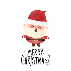 Merry christmas, x-mas greeting card with cute happy santa illustration