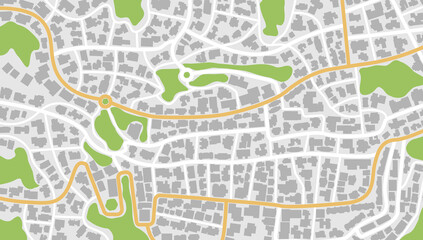 View from above the map buildings. Gps map navigation to own house. Detailed view of city. Decorative graphic tourist map City top view. Abstract background. Flat style, Vector, illustration isolated.