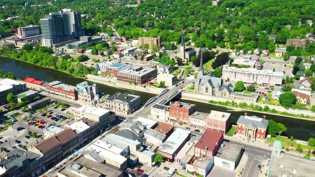 Aerial timelapse of Cambridge, Ontario, Canada on a fine morning 4K