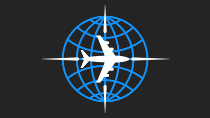The plane is flying over the planet Earth. The plane and the globe. Airways logo.